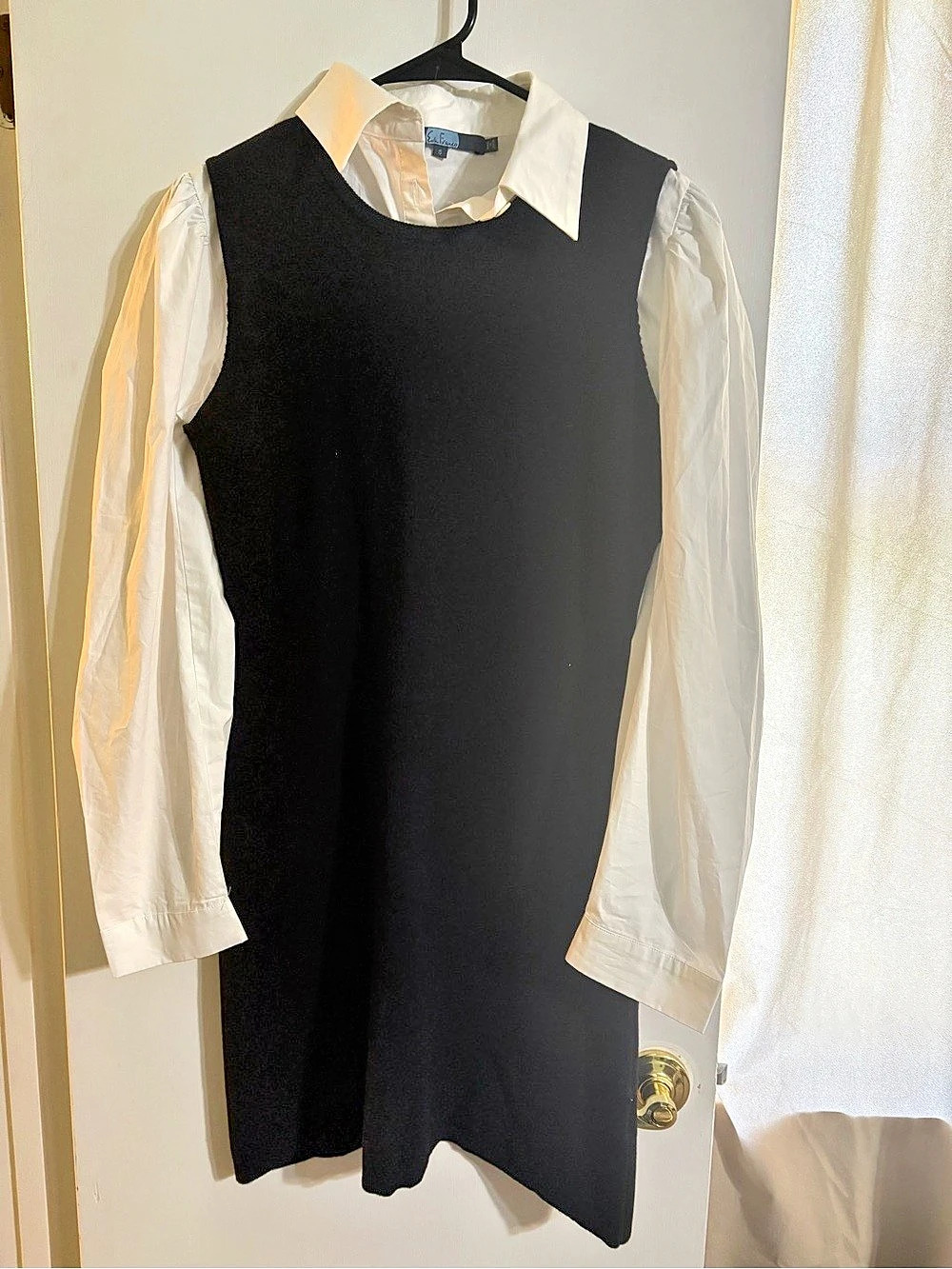 Eva Franco Anthropologie Layered 2-in-1 Mini Shift Dress - Black/White